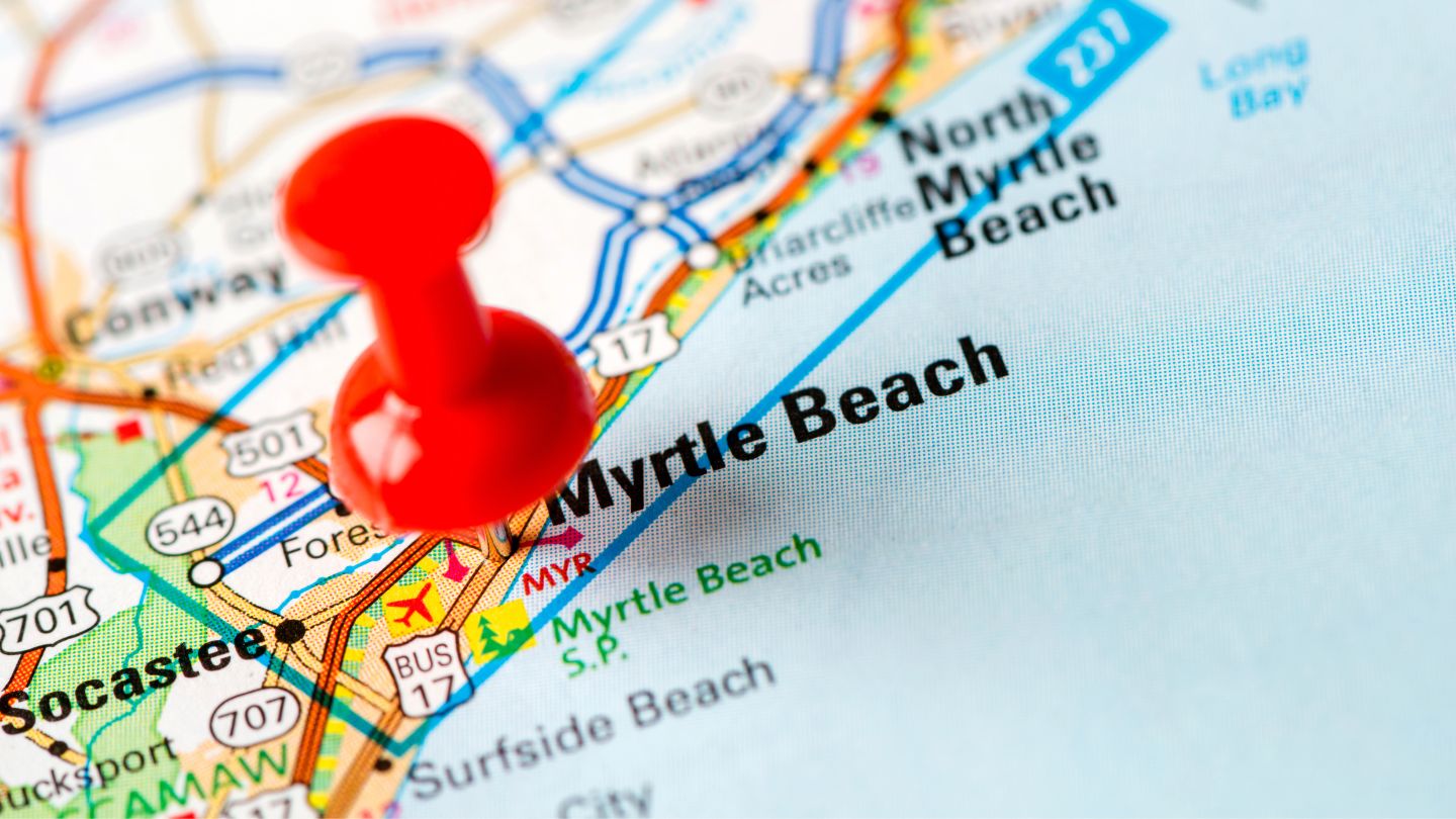 Map of Myrtle Beach and Grand Strand highlighting service areas and highways